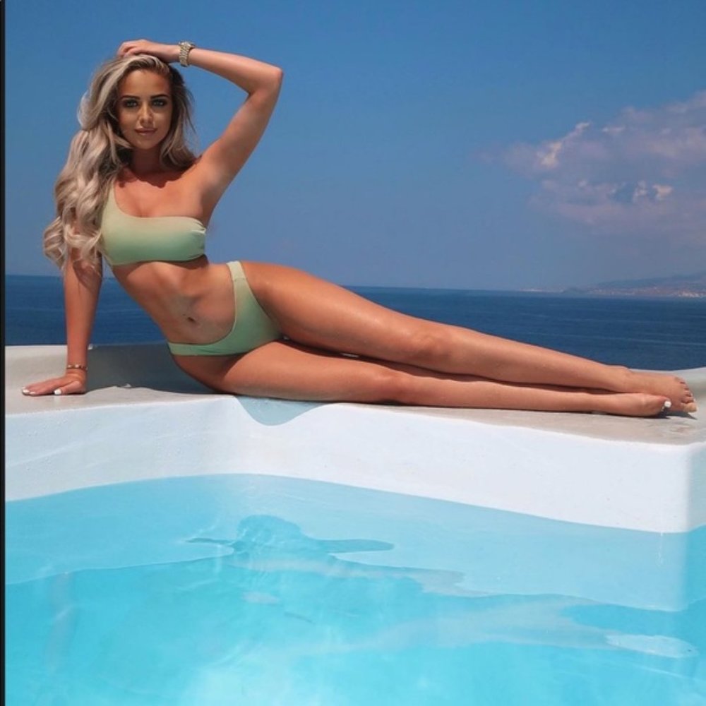 Lime one shoulder bikini swimsuit high cut